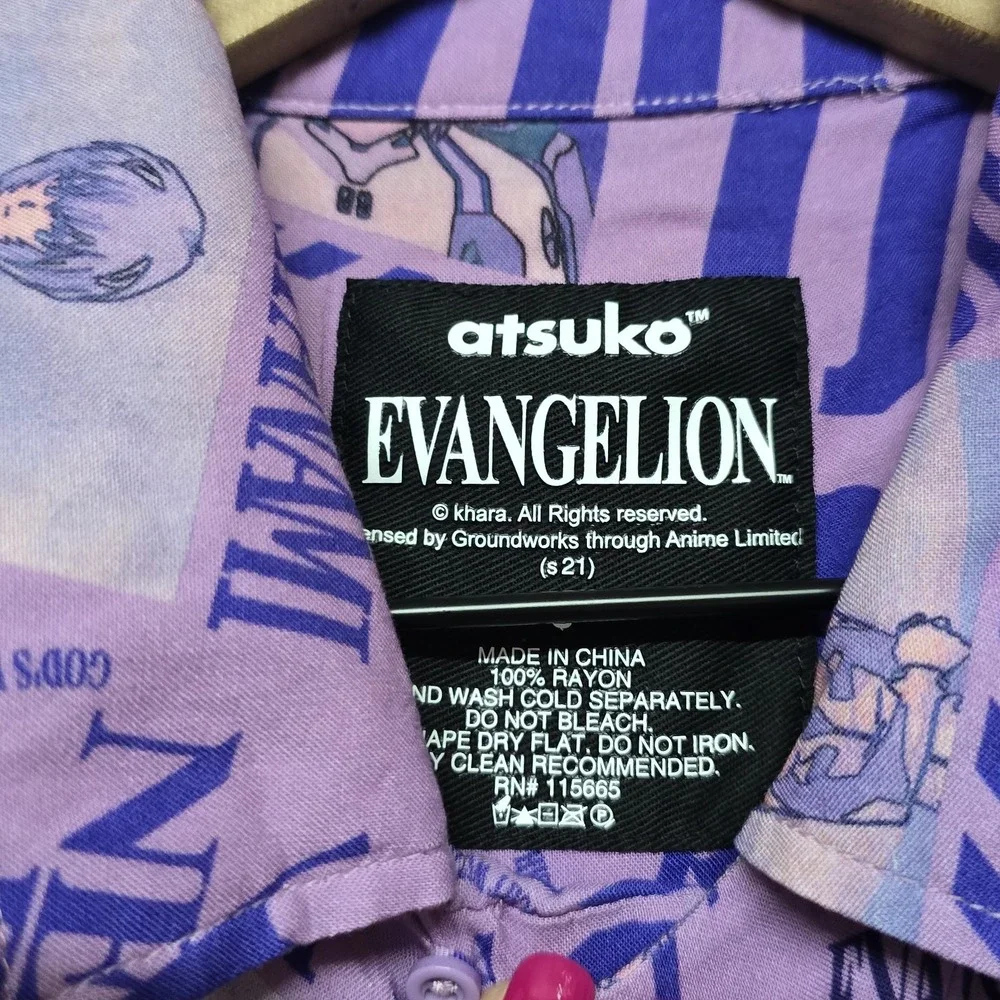 Evangelion Eva Unit-00 Purple Button-Down‎ Shirt Rei Ayanami Atsuko Swim Trunks